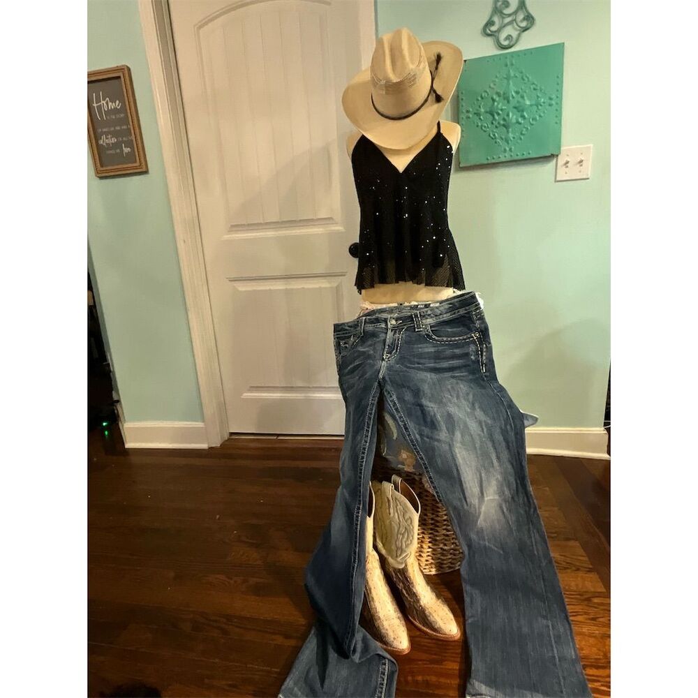 Miss Me Women's Relax Fit Bootcut Jeans Size 34 Dark Blue Denim